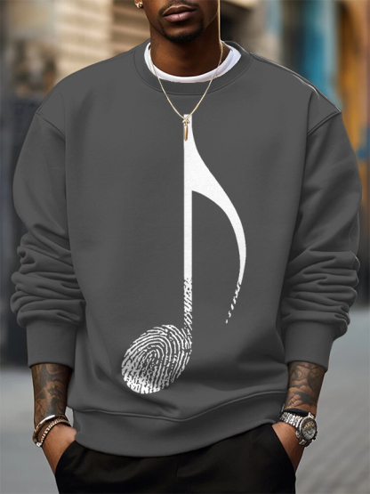 Men's Music Note Fingerprint Art Print Cotton Casual Sweatshirt-Styleame