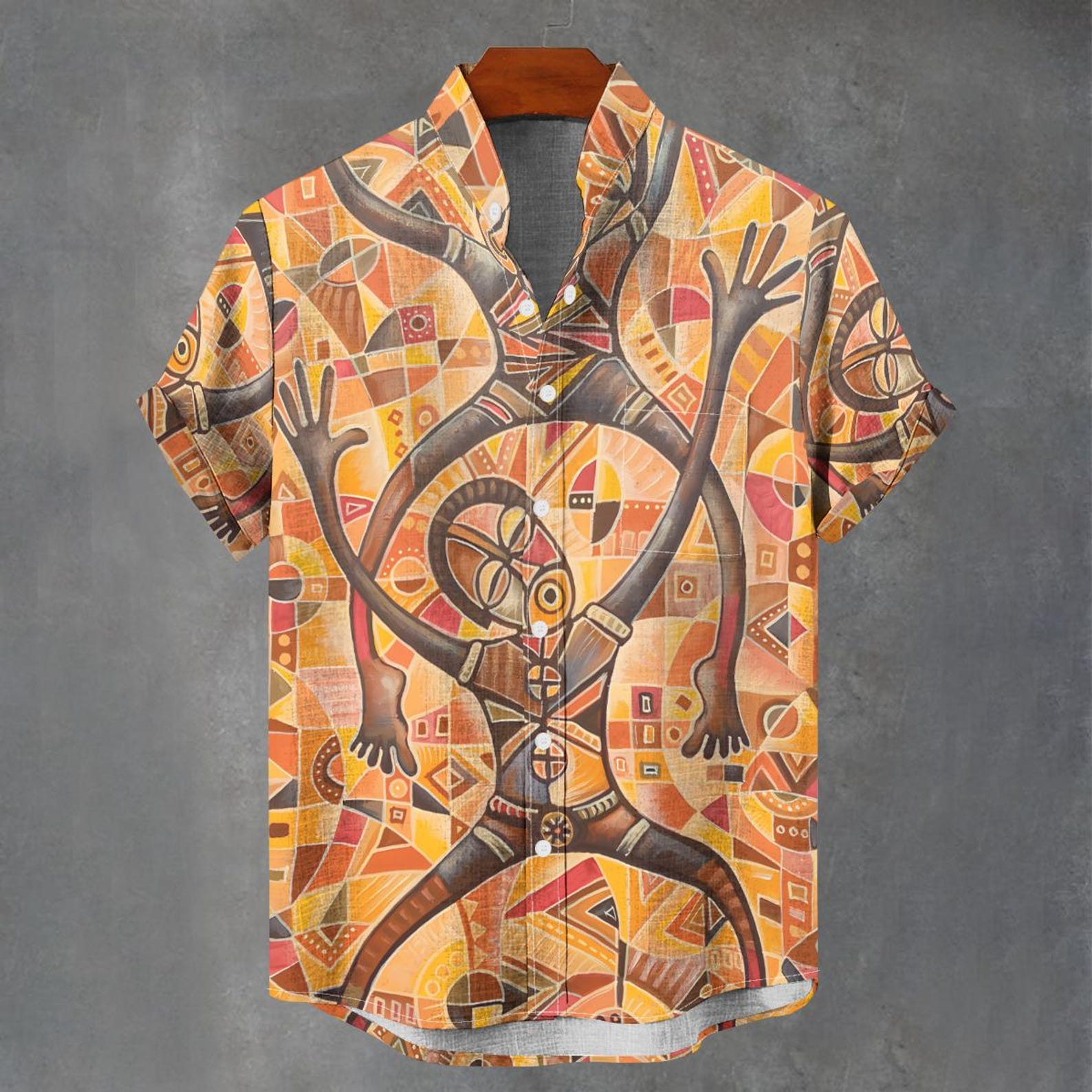 Men's African Art Party Vibe Print Casual Shirt-Styleame