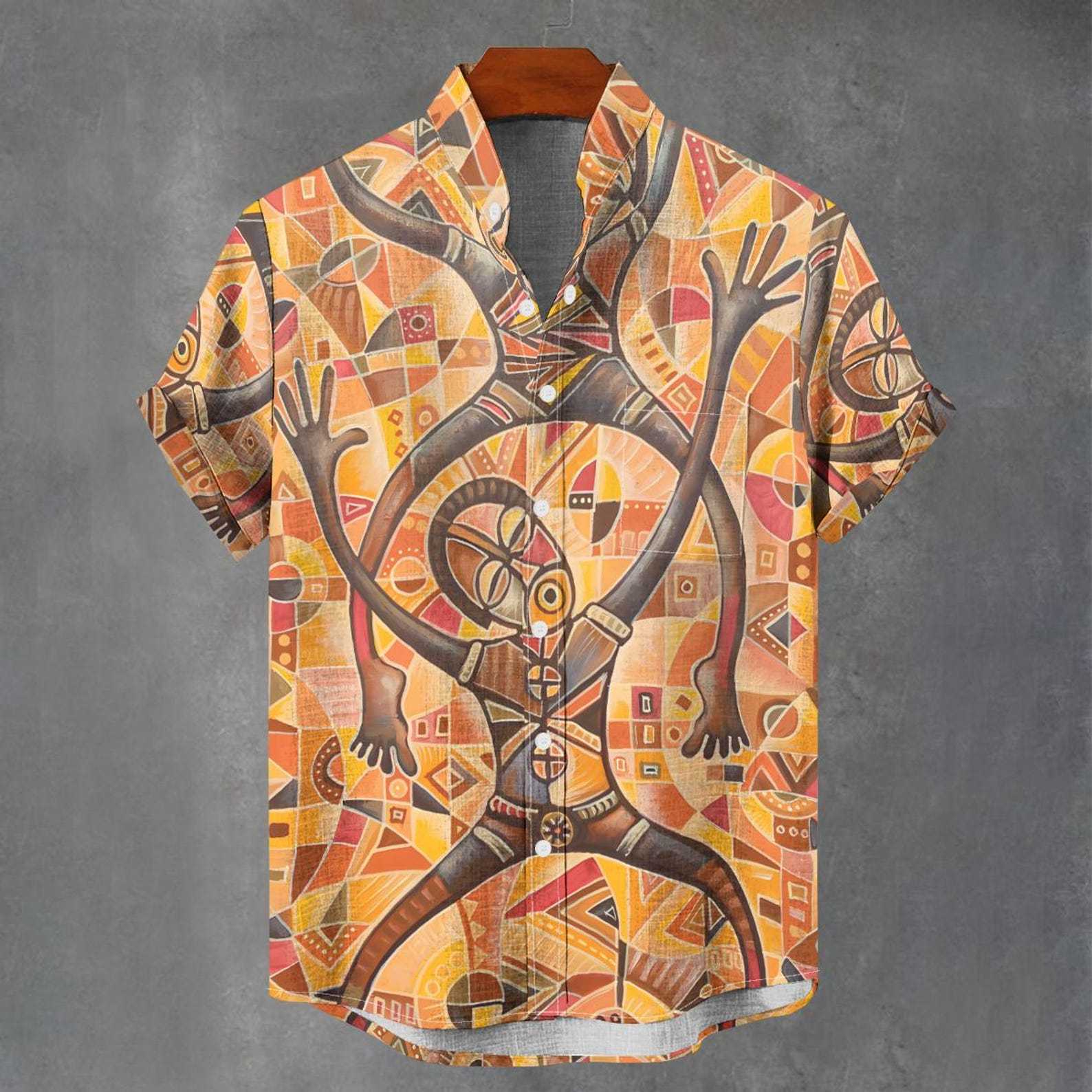 Men's African Art Party Vibe Print Casual Shirt-Styleame