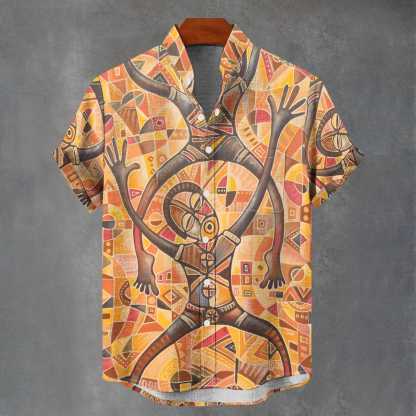 Men's African Art Party Vibe Print Casual Shirt-Styleame