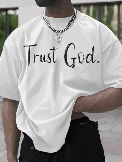 Men's Trust God Print Cotton Casual T-Shirt-Styleame