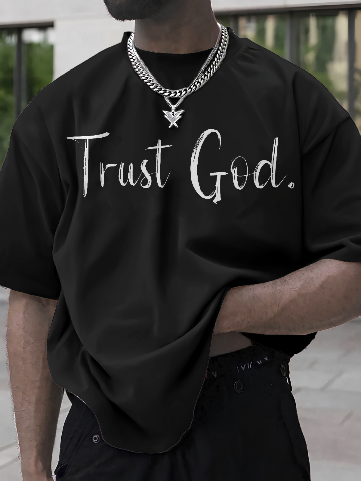 Men's Trust God Print Cotton Casual T-Shirt-Styleame