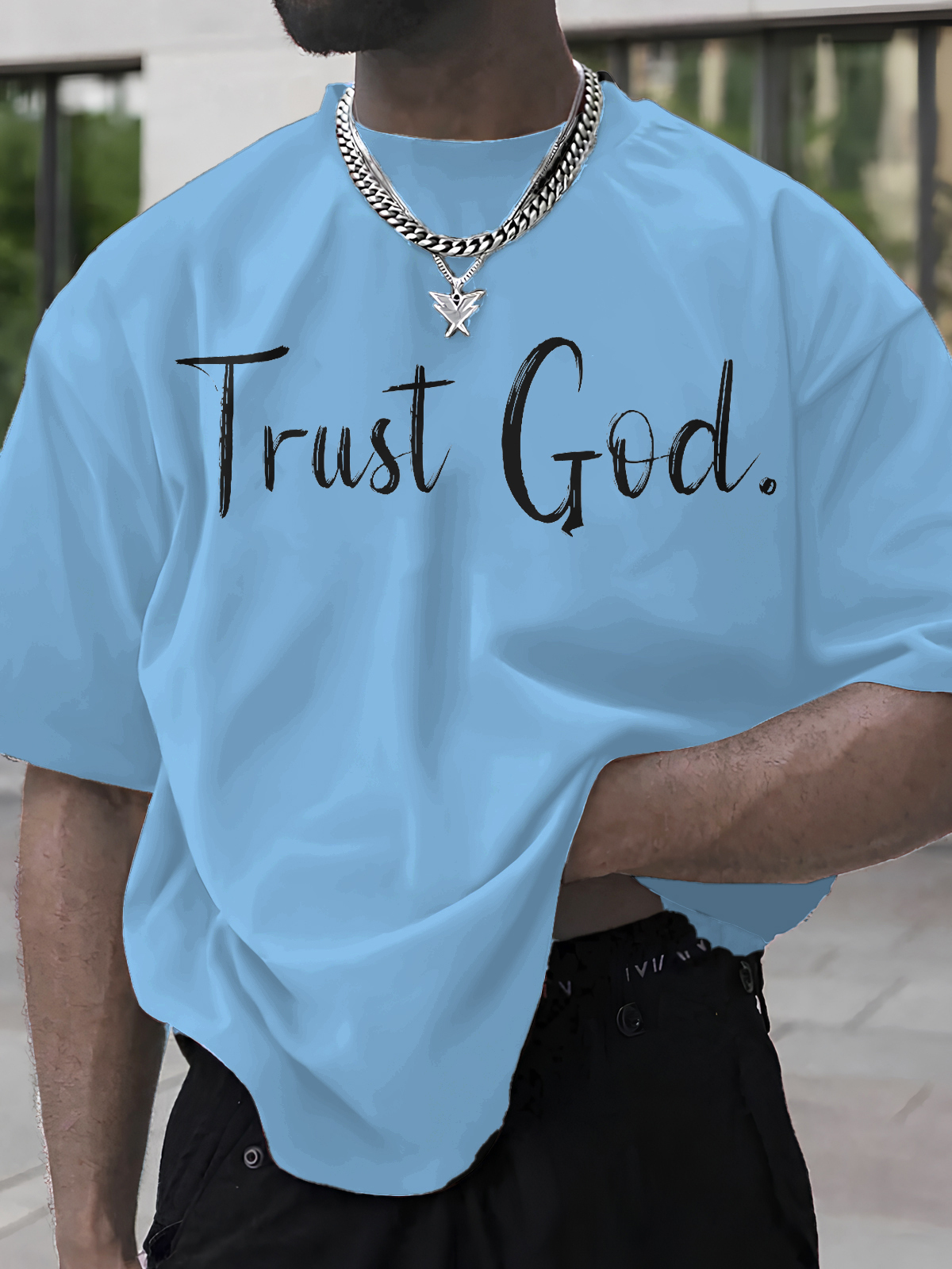 Men's Trust God Print Cotton Casual T-Shirt-Styleame