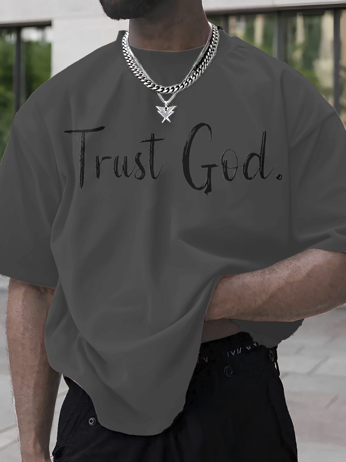 Men's Trust God Print Cotton Casual T-Shirt-Styleame