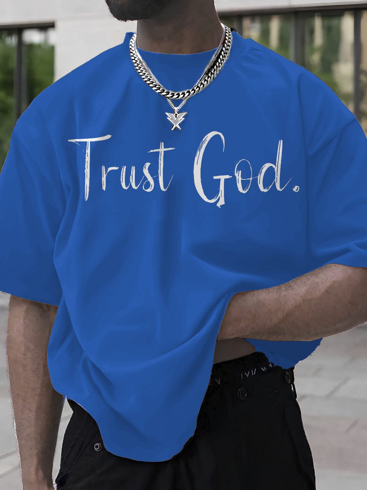 Men's Trust God Print Cotton Casual T-Shirt-Styleame