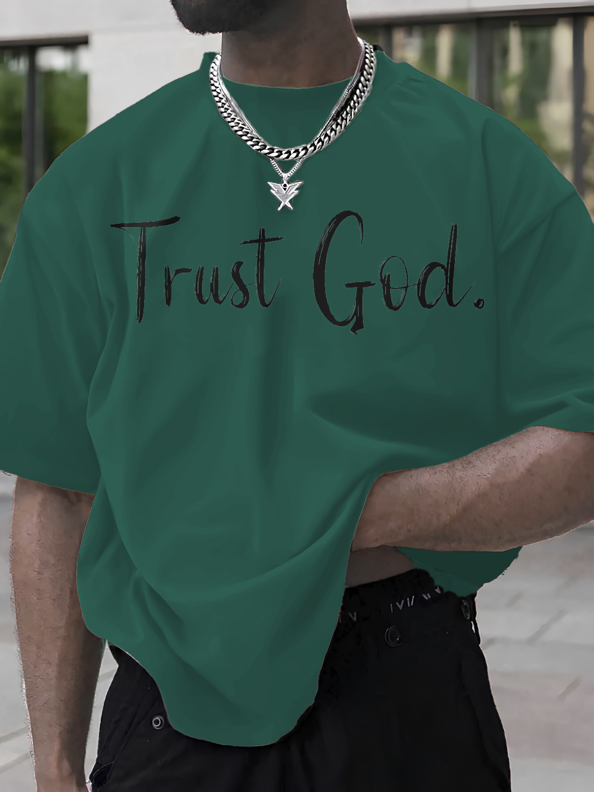 Men's Trust God Print Cotton Casual T-Shirt-Styleame