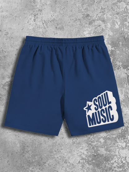 Men's Soul Music Print Casual Cotton Shorts-Styleame