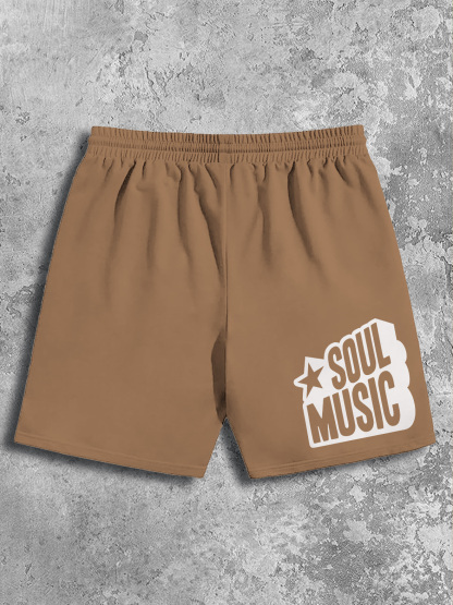 Men's Soul Music Print Casual Cotton Shorts-Styleame