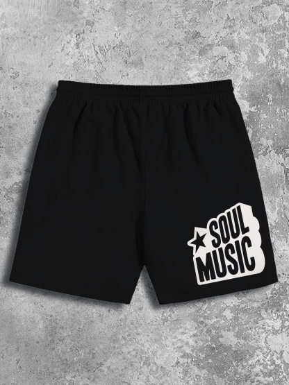 Men's Soul Music Print Casual Cotton Shorts-Styleame