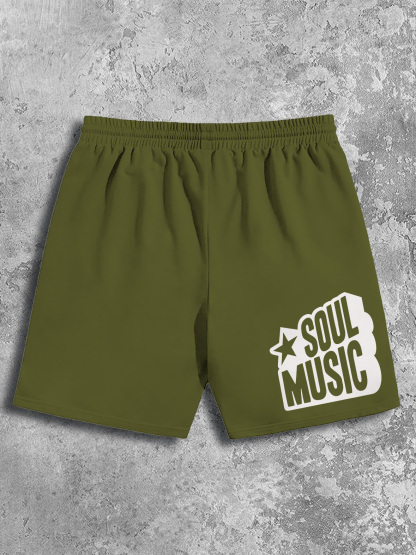 Men's Soul Music Print Casual Cotton Shorts-Styleame