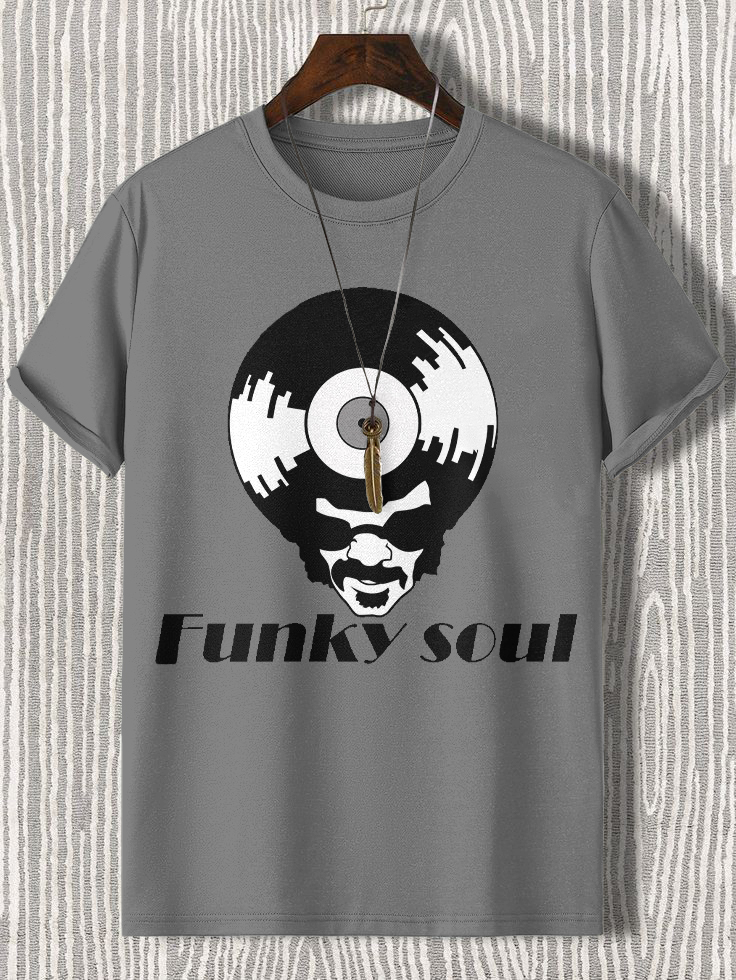 Men's Funky Soul Vinyl Record Art Print Cotton Casual T-Shirt-Styleame