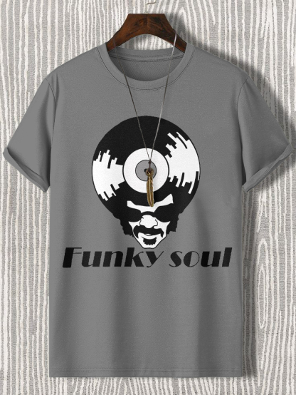 Men's Funky Soul Vinyl Record Art Print Cotton Casual T-Shirt-Styleame