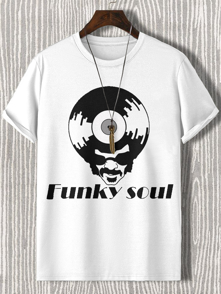 Men's Funky Soul Vinyl Record Art Print Cotton Casual T-Shirt-Styleame