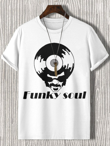 Men's Funky Soul Vinyl Record Art Print Cotton Casual T-Shirt-Styleame