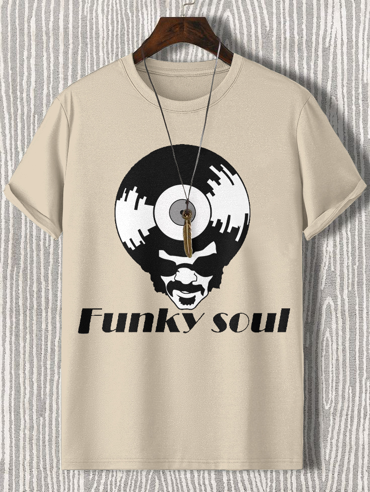 Men's Funky Soul Vinyl Record Art Print Cotton Casual T-Shirt-Styleame
