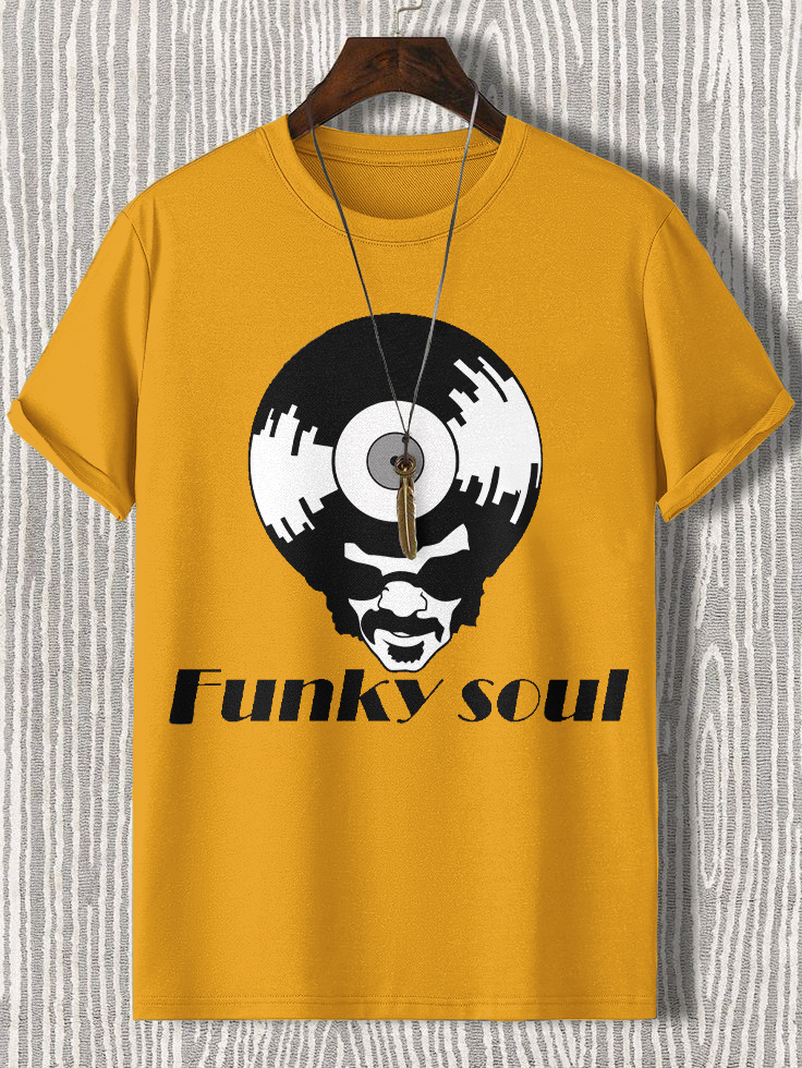 Men's Funky Soul Vinyl Record Art Print Cotton Casual T-Shirt-Styleame