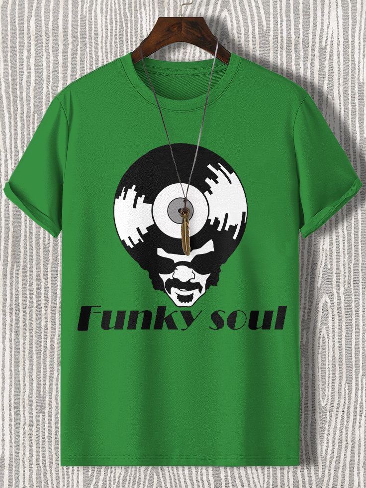 Men's Funky Soul Vinyl Record Art Print Cotton Casual T-Shirt-Styleame