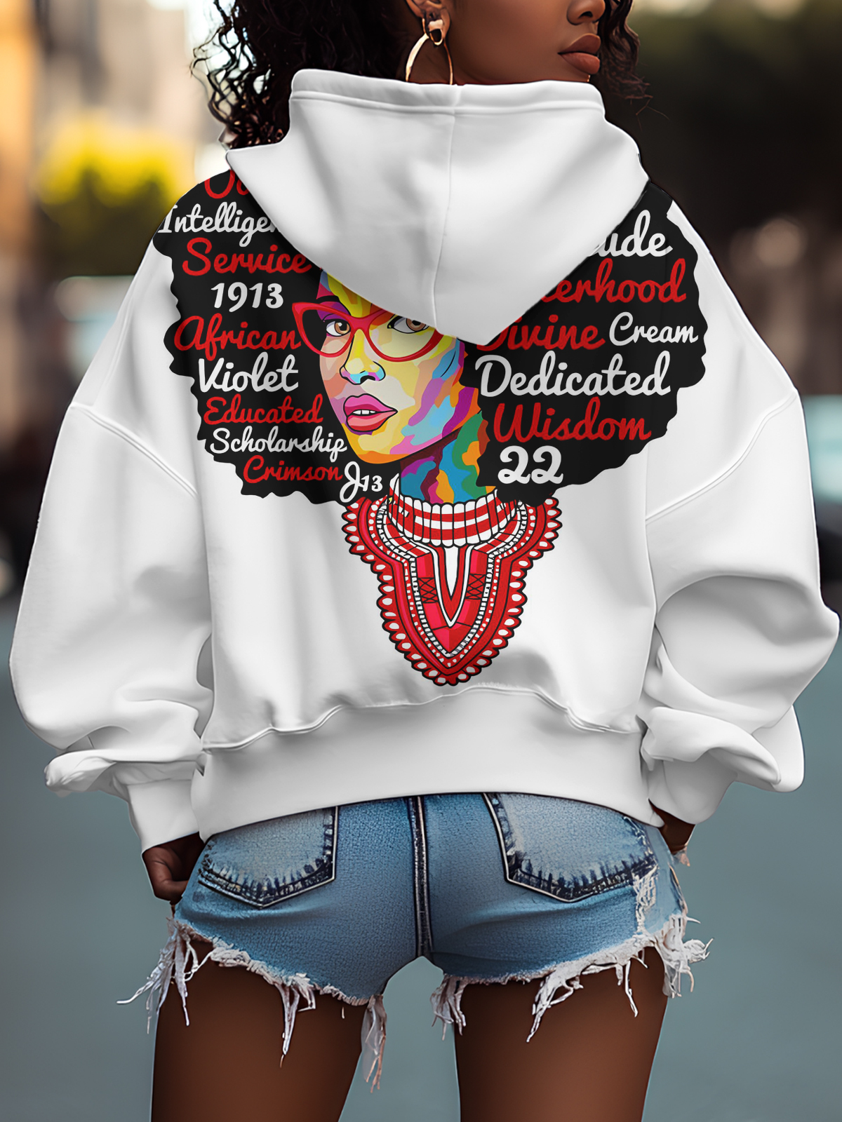 Women's Black Sororities Art Print Hooded Zip Up Jacket-Styleame