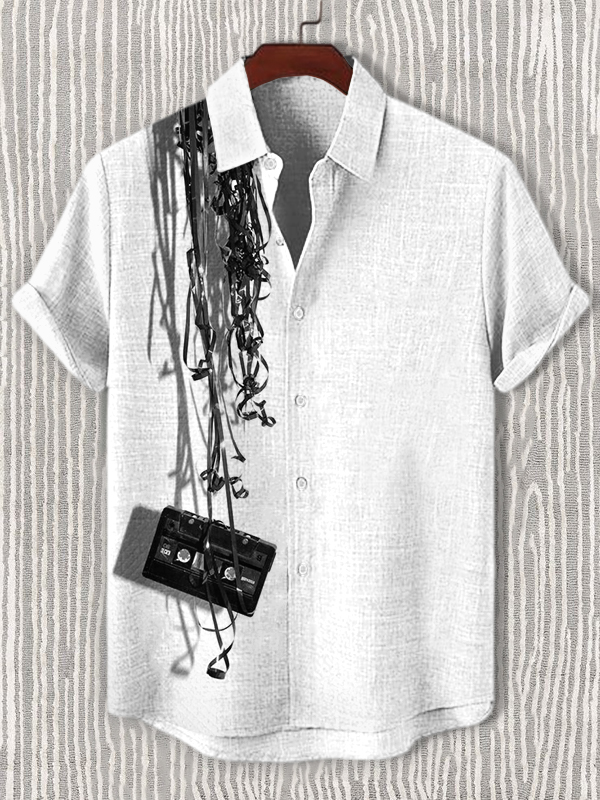 Men's Retro Cassette Tape Art Print Casual Shirt-Styleame