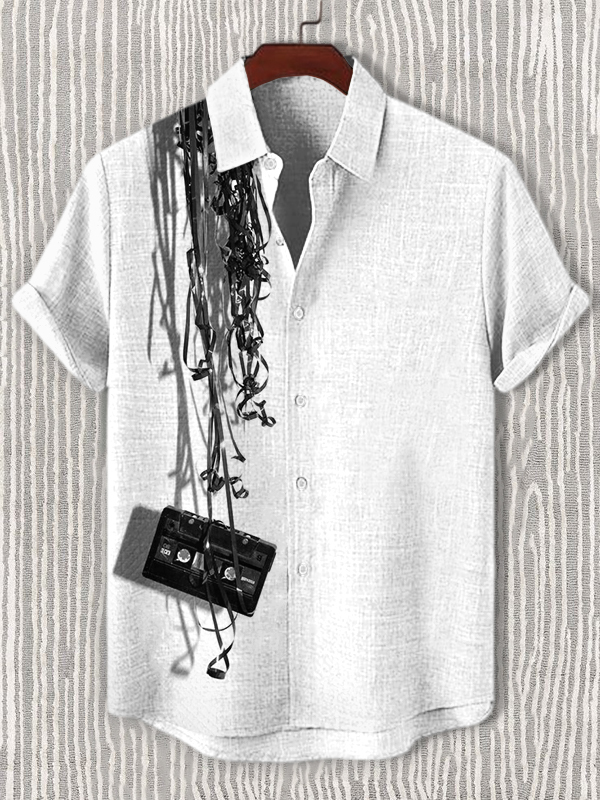Men's Retro Cassette Tape Art Print Casual Shirt-Styleame