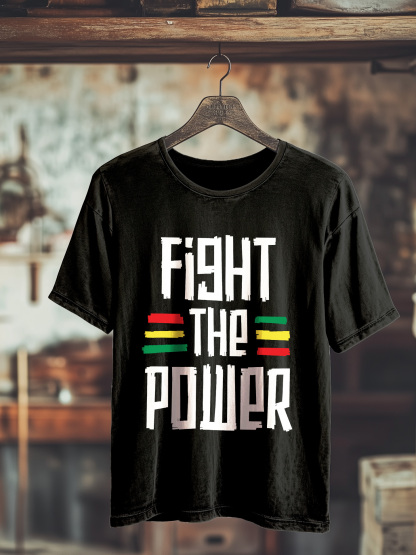Men's Fight The Power Print Cotton Washed T-Shirt-Styleame