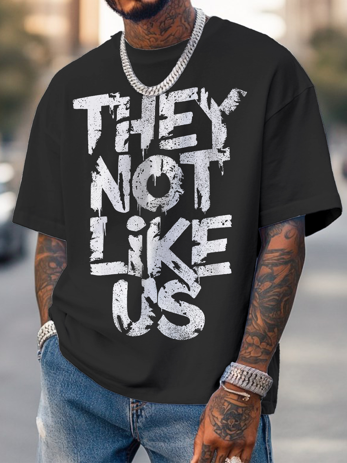 Men's They Not Like Us Print Cotton Casual T-Shirt-Styleame