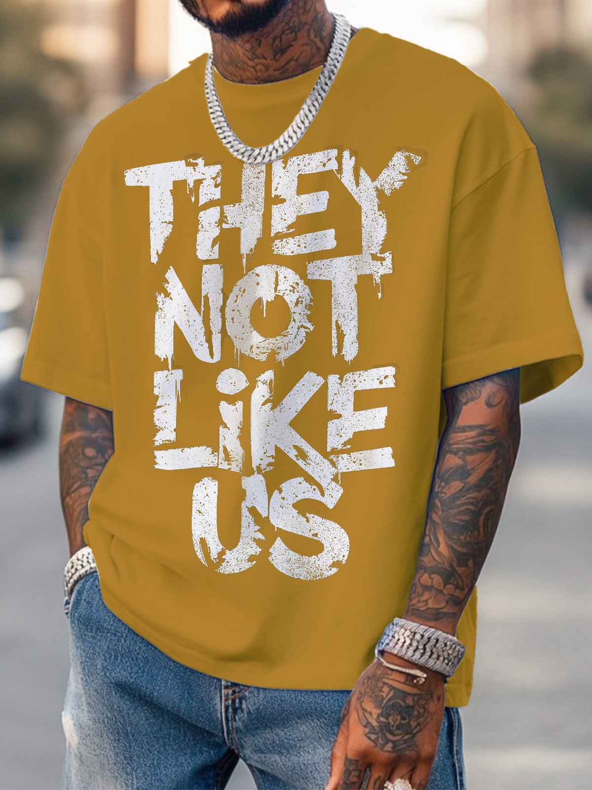 Men's They Not Like Us Print Cotton Casual T-Shirt-Styleame
