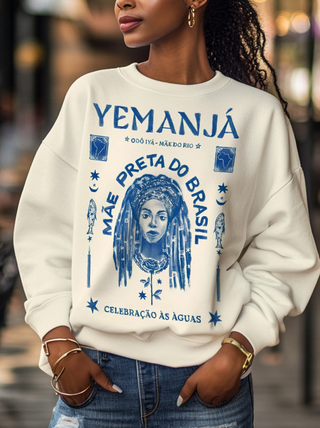 Women's Black Mother Of The River Print Long Sleeve T-Shirt-Styleame