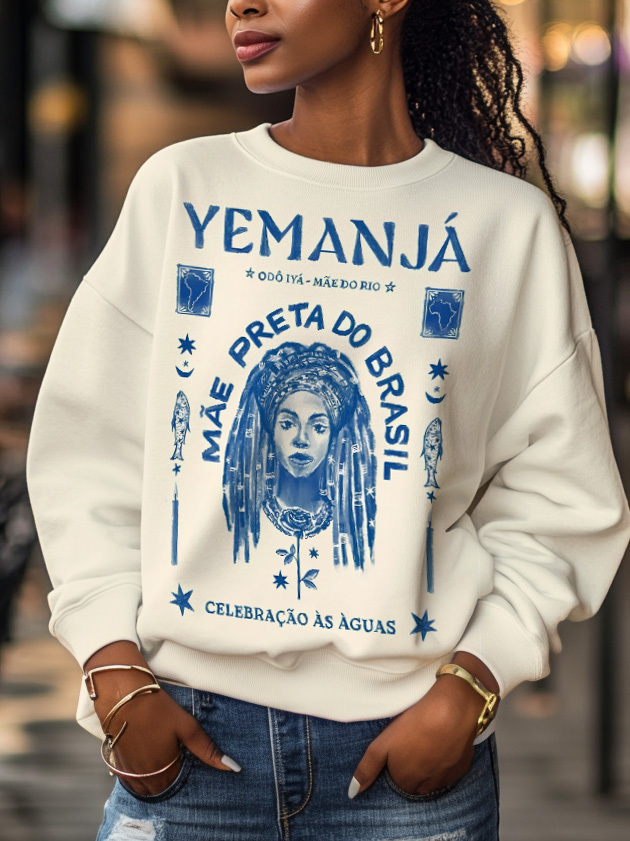 Women's Black Mother Of The River Print Long Sleeve T-Shirt-Styleame