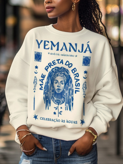 Women's Black Mother Of The River Print Long Sleeve T-Shirt-Styleame