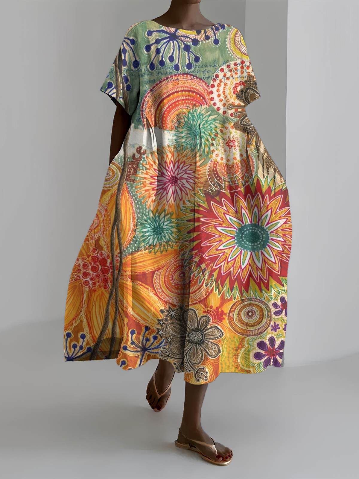 Women's Boho Floral Ethnic Pattern Art Print Short Sleeve Dress-Styleame