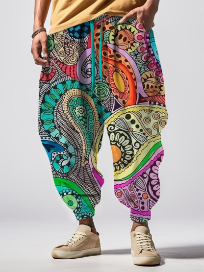 Men's Colorful Paisley Pattern All Over Print Loose Drawstring Waist Sweatpants-Styleame