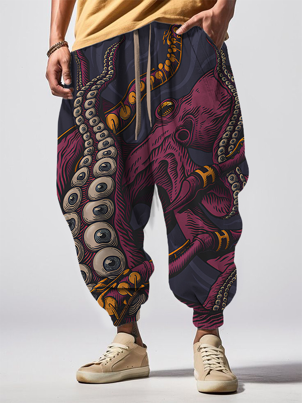 Men's Cthulhu Octopus Print Loose Drawstring Waist Sweatpants-Styleame