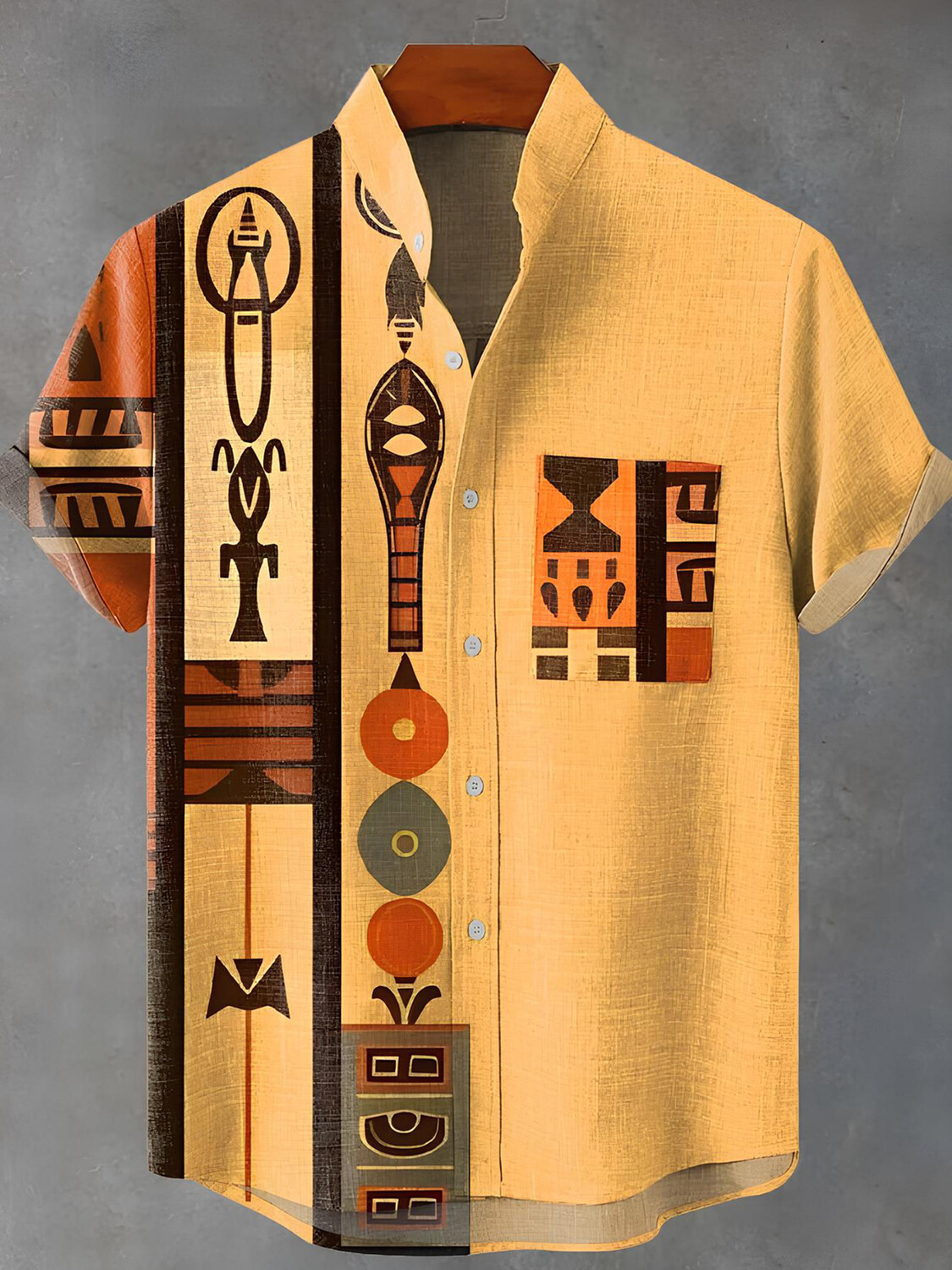 Men's Retro Tribe Ethnic Pattern Short Sleeve Shirt-Styleame