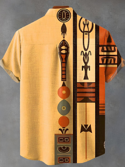 Men's Retro Tribe Ethnic Pattern Short Sleeve Shirt-Styleame