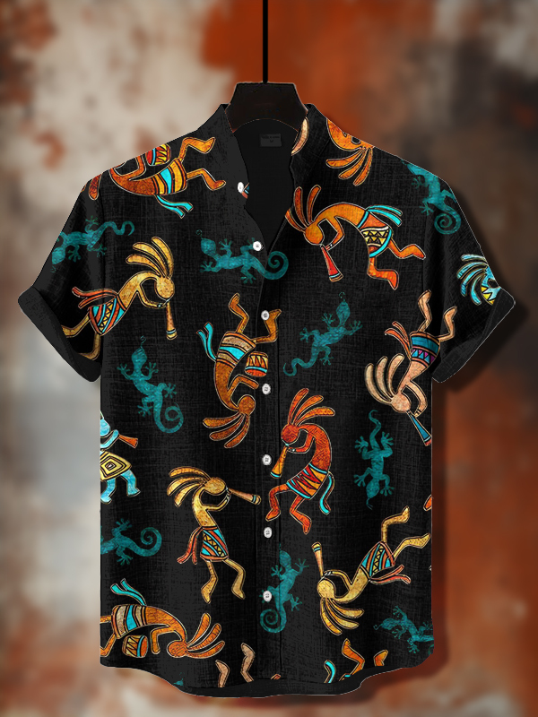 Men's Retro Ethnic Patterns Animal Stripes Art Print Casual Shirt-Styleame