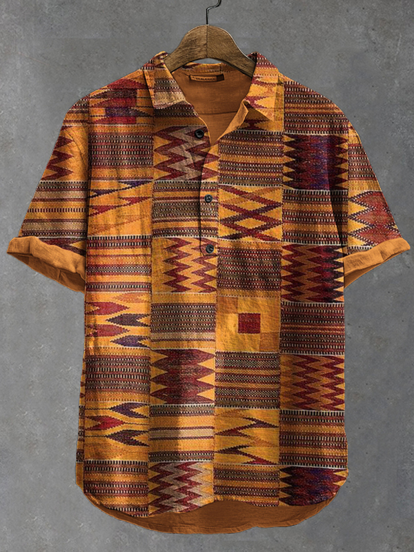 Men's African Traditional Patterns Print Casual Shirt-Styleame