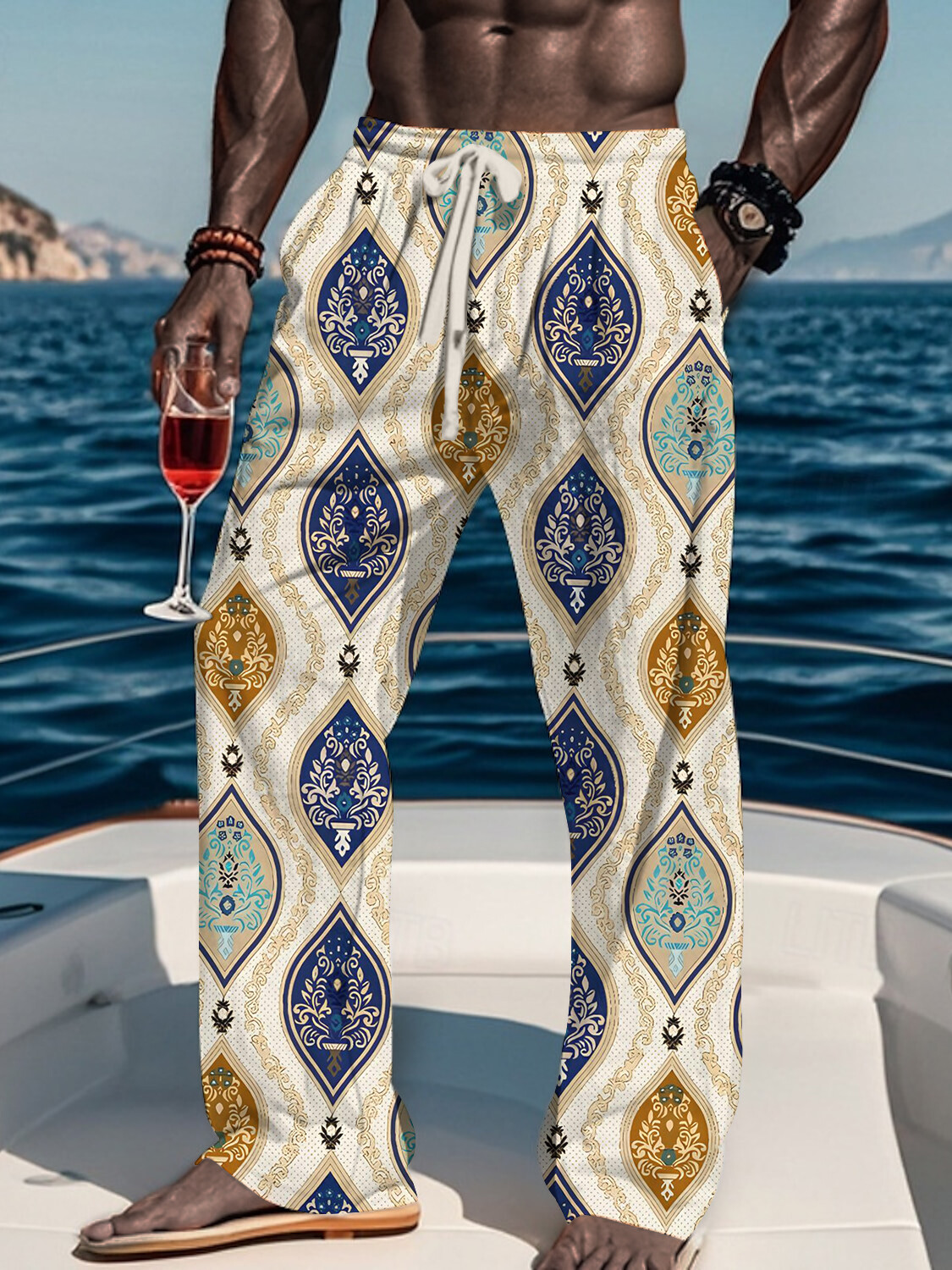 Men's Vintage Traditional Geometric Print Casual Pants-Styleame