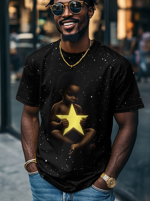 Men's The Little Black Boy With The Star Print Casual T-Shirt-Styleame