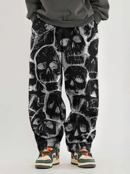 Men's Skull Graffiti All Over Print Casual Pants-Styleame