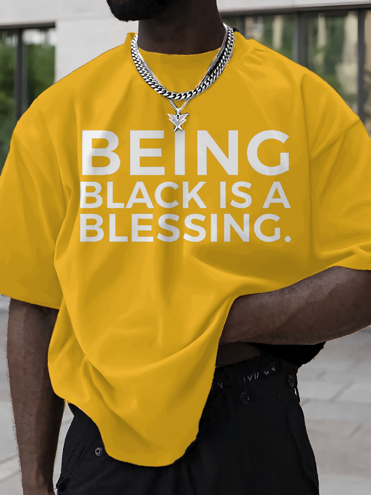 Men's Being Black Is A Blessing Print Cotton Casual T-Shirt-Styleame
