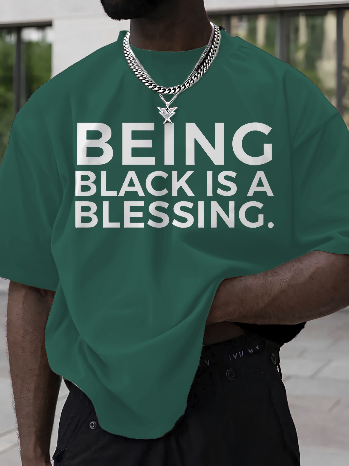 Men's Being Black Is A Blessing Print Cotton Casual T-Shirt-Styleame