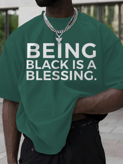 Men's Being Black Is A Blessing Print Cotton Casual T-Shirt-Styleame
