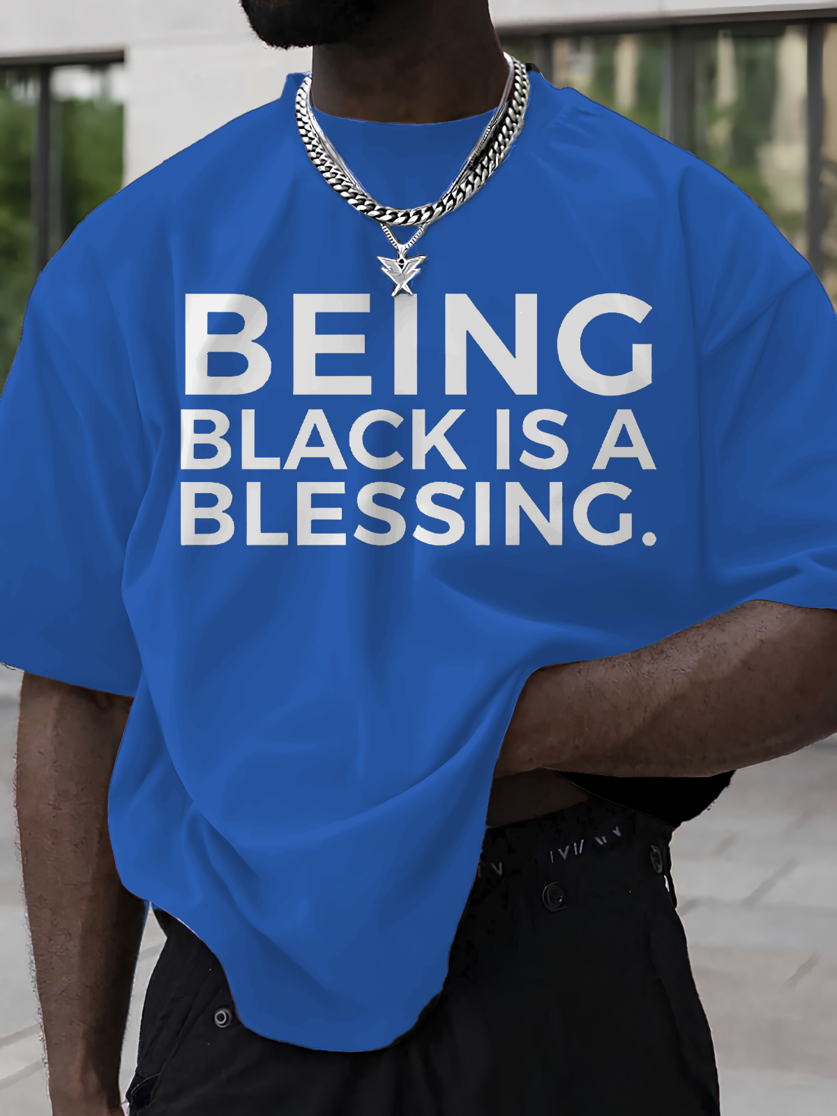 Men's Being Black Is A Blessing Print Cotton Casual T-Shirt-Styleame