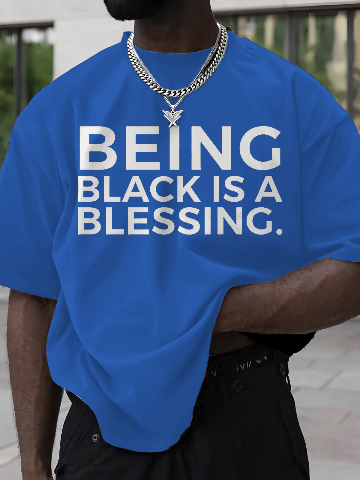 Men's Being Black Is A Blessing Print Cotton Casual T-Shirt-Styleame