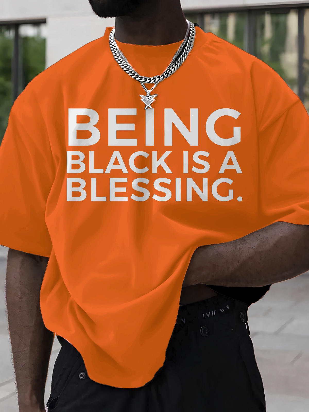 Men's Being Black Is A Blessing Print Cotton Casual T-Shirt-Styleame