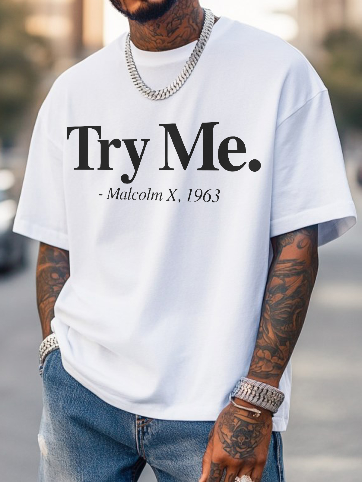 Men's Try Me Malcolm X 1963 Print Cotton Casual T-Shirt-Styleame