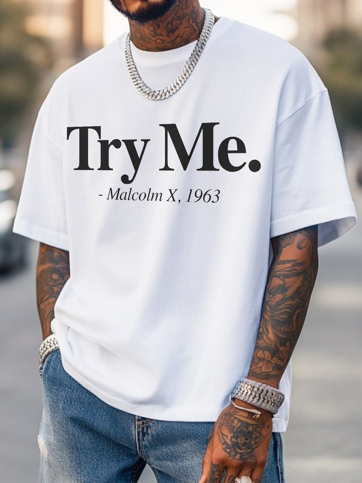 Men's Try Me Malcolm X 1963 Print Cotton Casual T-Shirt-Styleame