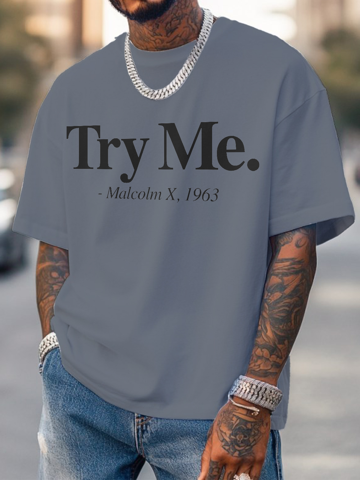 Men's Try Me Malcolm X 1963 Print Cotton Casual T-Shirt-Styleame