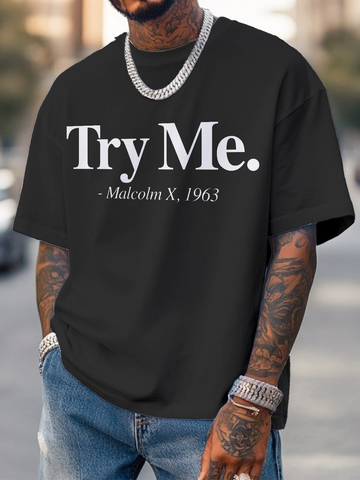 Men's Try Me Malcolm X 1963 Print Cotton Casual T-Shirt-Styleame